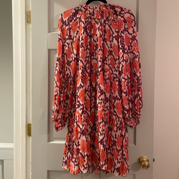 Euc oliphant balloon  sleeve coral python tassle dress size large - Picture 5 of 14